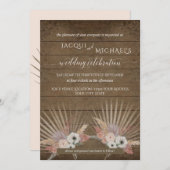 Invitation BOHO Pampas de bois rustique Grass Flore de palmie (Devant / Derrière)