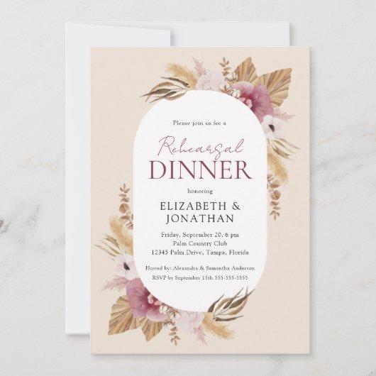 Invitation Boho Pampas Dîner De Répétition En Herbe (Devant)