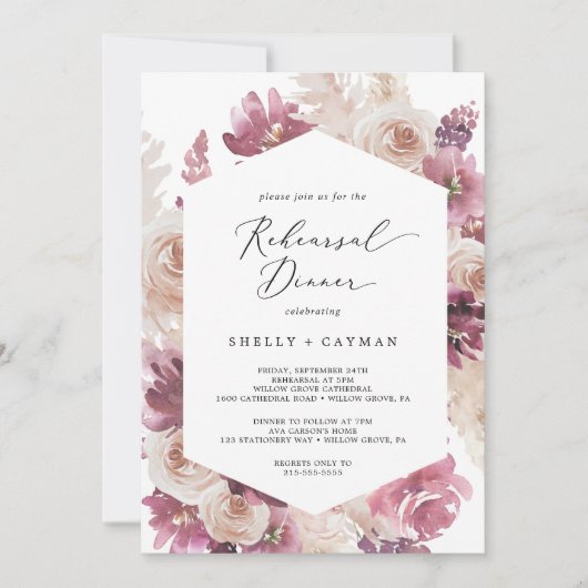 Invitation Boho Pampas Dîner De Répétition En Herbe (Devant)