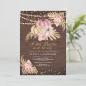 Invitation Boho Pampas Dusty Citrouille Baby shower en bois (Debout devant)