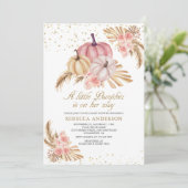 Invitation Boho Pampas Dusty Rose Roses Citrouille Baby showe (Debout devant)