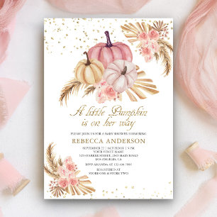 Invitation Boho Pampas Dusty Rose Roses Citrouille Baby showe