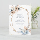 Invitation boho pampas duvet bleu floral douche nuptiale (Debout devant)