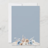 Invitation boho pampas duvet bleu floral douche nuptiale (Dos)