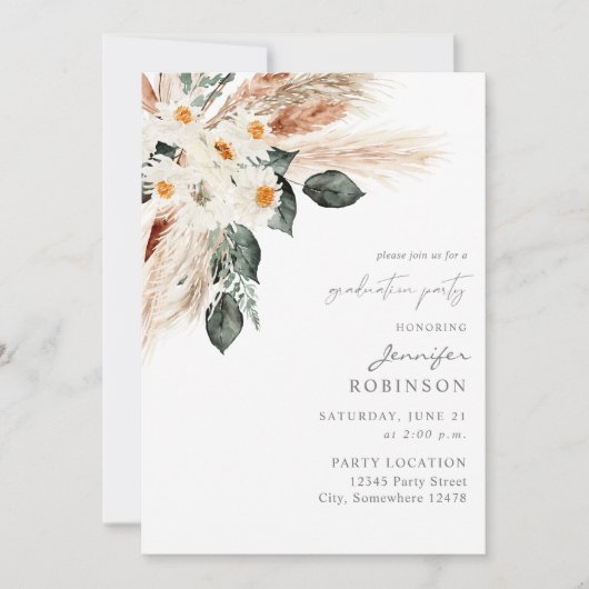 Invitation Boho Pampas en cuivre & Beige Floral Graduation Pa (Devant)