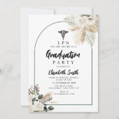 Invitation boho pampas et verdure fête de graduation en soins (Devant)