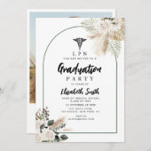 Invitation boho pampas et verdure fête de graduation en soins (Devant / Derrière)
