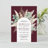 Invitation Boho Pampas Eucalyptus Arch Burgundy Wedding (Debout devant)