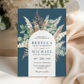 Invitation Boho Pampas Eucalyptus Arch Dusty Blue Wedding