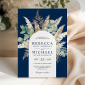 Invitation Boho Pampas Eucalyptus Arch Navy Blue Wedding