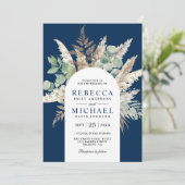 Invitation Boho Pampas Eucalyptus Arch Navy Blue Wedding (Debout devant)
