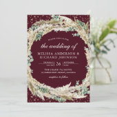 Invitation Boho Pampas Eucalyptus Wreath Burgundy Wedding (Debout devant)