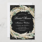 Invitation Boho Pampas Eucalyptus Wreath Fête des mariées noi (Devant)