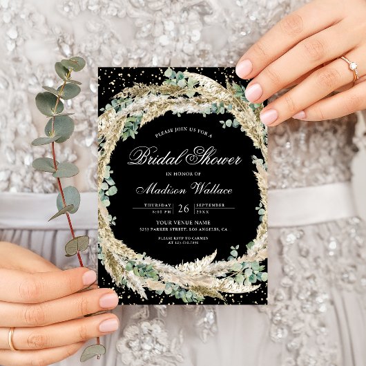 Invitation Boho Pampas Eucalyptus Wreath Fête des mariées noi