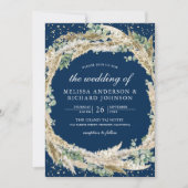 Invitation Boho Pampas Eucalyptus Wreath Navy Blue Wedding (Devant)