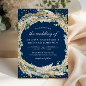 Invitation Boho Pampas Eucalyptus Wreath Navy Blue Wedding