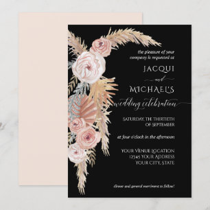 Invitation BOHO Pampas Feuillage de laiton Noir Blush Brown F
