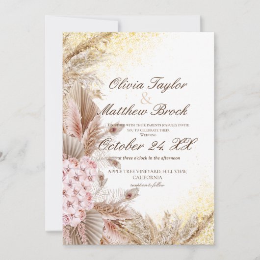 Invitation Boho Pampas Fleurs Mariage en herbe (Devant)