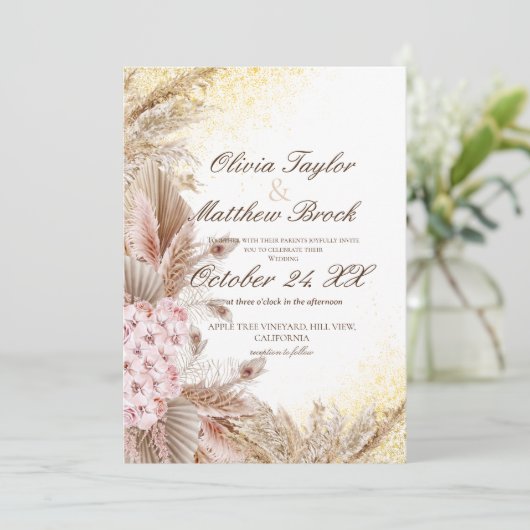 Invitation Boho Pampas Fleurs Mariage en herbe (Debout devant)