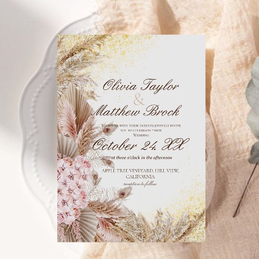 Invitation Boho Pampas Fleurs Mariage en herbe