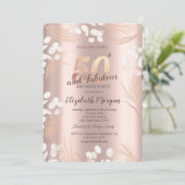 Invitation Boho Pampas Fleurs Rose Gold 50e anniversaire (Debout devant)