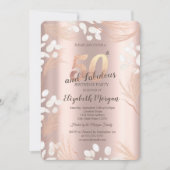 Invitation Boho Pampas Fleurs Rose Gold 50e anniversaire (Devant)