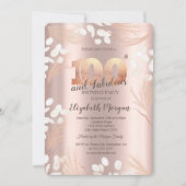Invitation Boho Pampas Fleurs Rose Or 100e anniversaire (Devant)