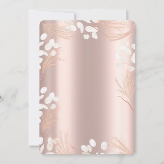 Invitation Boho Pampas Fleurs Rose Or 40e anniversaire (Dos)