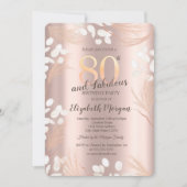 Invitation Boho Pampas Fleurs Rose Or 80e anniversaire (Devant)