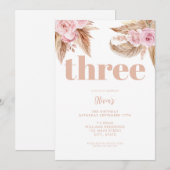 Invitation Boho Pampas Floral 3e anniversaire (Devant / Derrière)