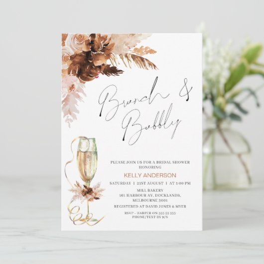Invitation Boho Pampas Floral Brunch Fête des mariées Bubbly (Debout devant)