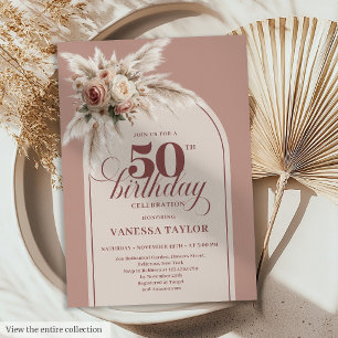 Invitation Boho Pampas Floral Rose Poussiéreuse Sophistiqué 5