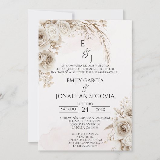 Invitation Boho pampas floral Spanish wedding  (Devant)