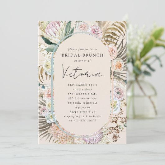 Invitation Boho Pampas Floraux Grass Brunch nuptial (Debout devant)