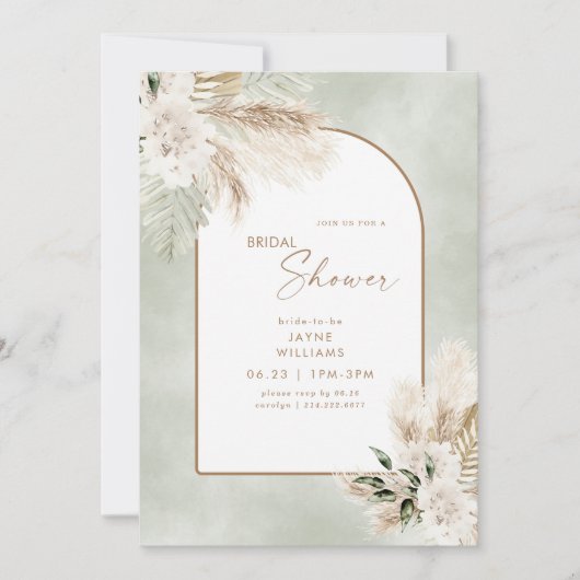 Invitation Boho Pampas Gold Sage Bride (Devant)