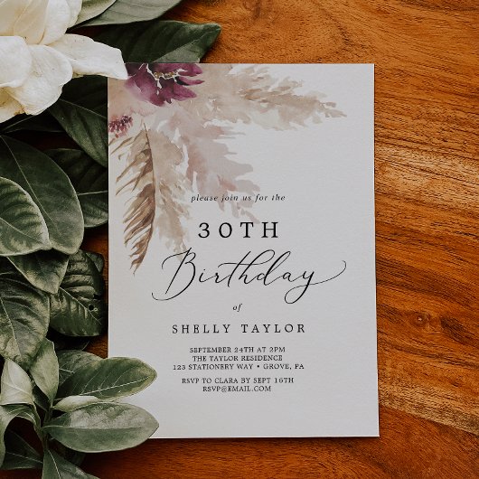 Invitation Boho Pampas Grass 30e anniversaire