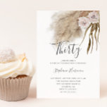 Invitation Boho Pampas Grass Adulte 30e Anniversaire<br><div class="desc">Carte d'invitation à la fête d'anniversaire adulte moderne et boho avec aquarelle illustration de pampas herbe botanique avec fleurs roses. Parfait pour une fête d'anniversaire de femme en été.</div>