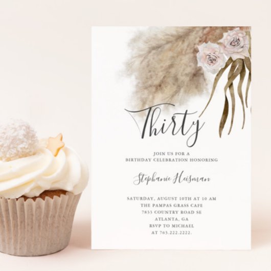 Invitation Boho Pampas Grass Adulte 30e Anniversaire