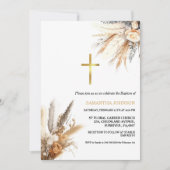 Invitation Boho Pampas Grass arc-en-ciel Girl Baptême Christe (Devant)