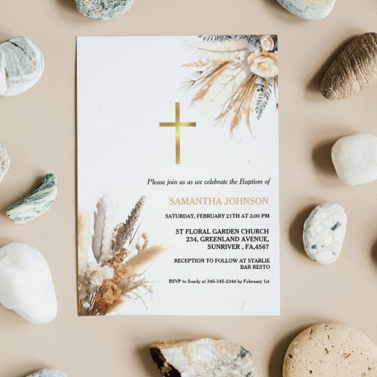 Invitation Boho Pampas Grass arc-en-ciel Girl Baptême Christe