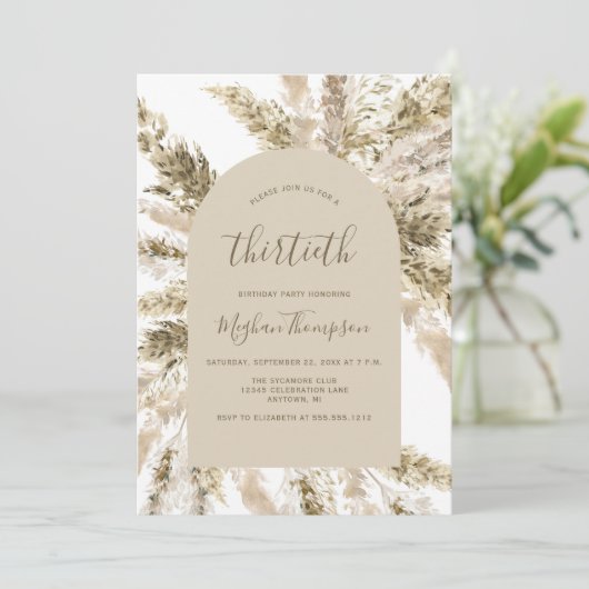 Invitation Boho Pampas Grass Arch 30e fête d'anniversaire (Debout devant)