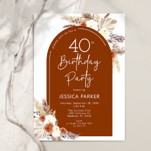 Invitation Boho Pampas Grass Arch Terracotta 40e anniversaire