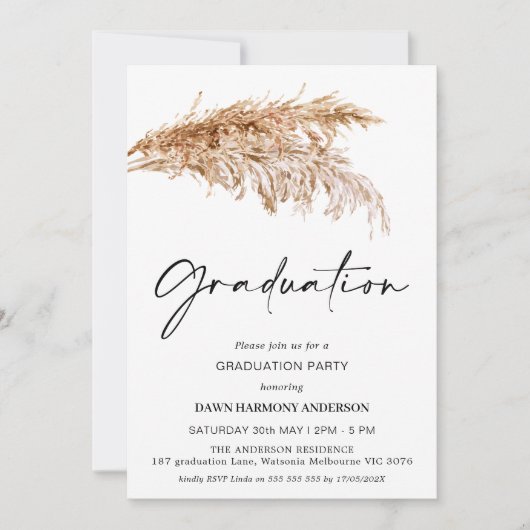 Invitation Boho Pampas Grass avec la fête de graduation de la (Devant)