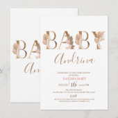 Invitation Boho Pampas Grass Baby Girl Nom Baby shower (Devant / Derrière)