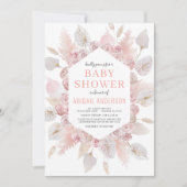 Invitation Boho Pampas Grass Baby shower Élégant Rose-Noir (Devant)