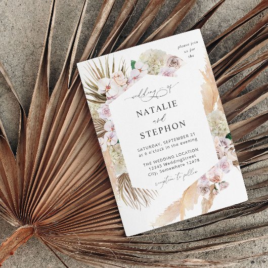 Invitation Boho Pampas Grass Beach Floral Mariage