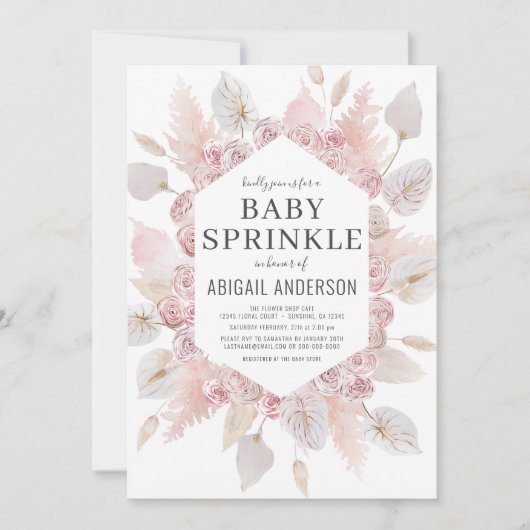 Invitation Boho Pampas Grass Bébé Parsemer Élégant (Devant)