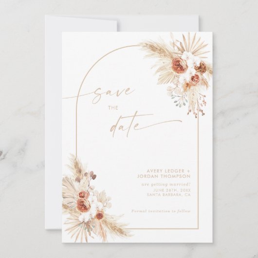 Invitation Boho Pampas Grass beige Enregistrer la date (Devant)