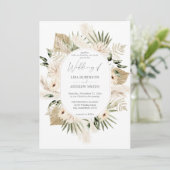 Invitation Boho Pampas Grass & Beige Floral Mariage (Debout devant)