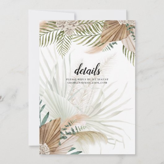 Invitation BOHO Pampas Grass Beige Vert Mariage en terre cuit (Dos)